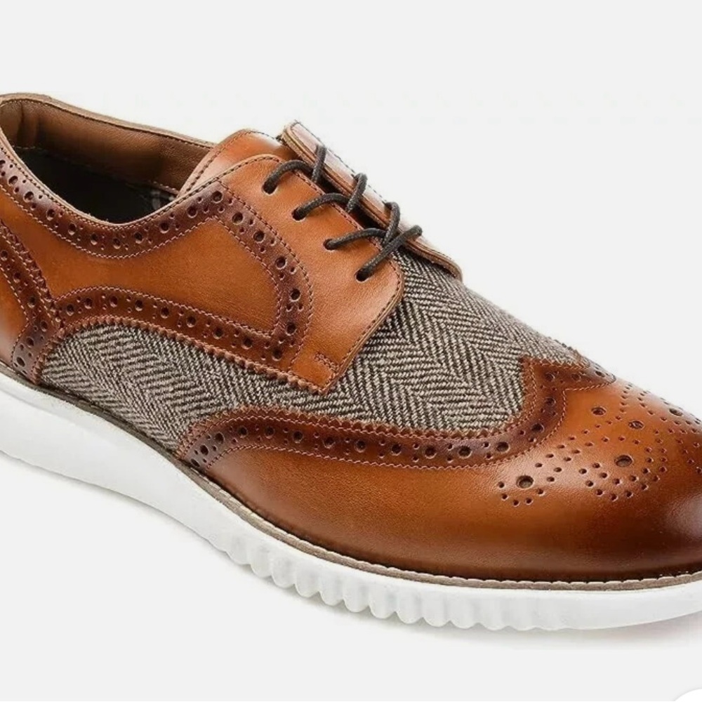 Men's Brown Leather and Tweed Brogue Shoes NWT Mens 8.5, 9,